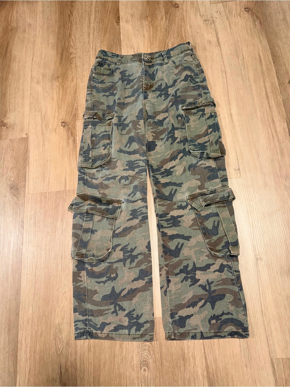 J for Justify Olive Green Camo Cargo Trousers
